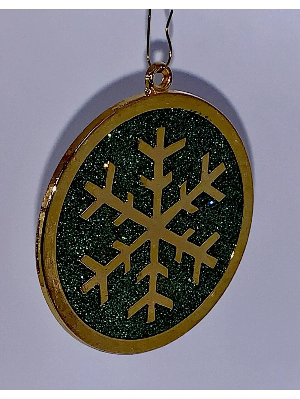 Vtg Gloria Duchin 2001 Brass Snowflake Ornament Green Sparkle Enamel Holiday